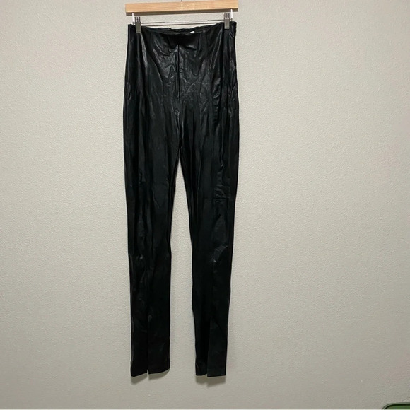 Amanda Uprichard Black Faux Leather Split Hem Pants - Picture 3 of 13